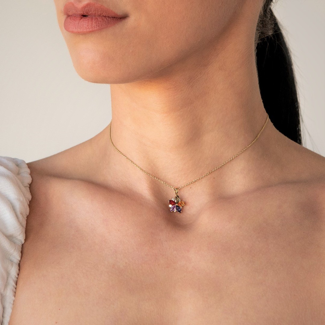 pandantiv din aur galben de 18K cu Safire colorate și Diamante naturale  2