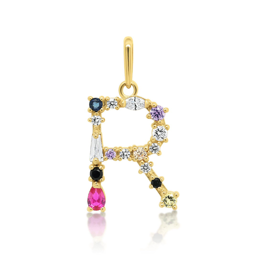 Pandantiv litera R din aur galben de 14K