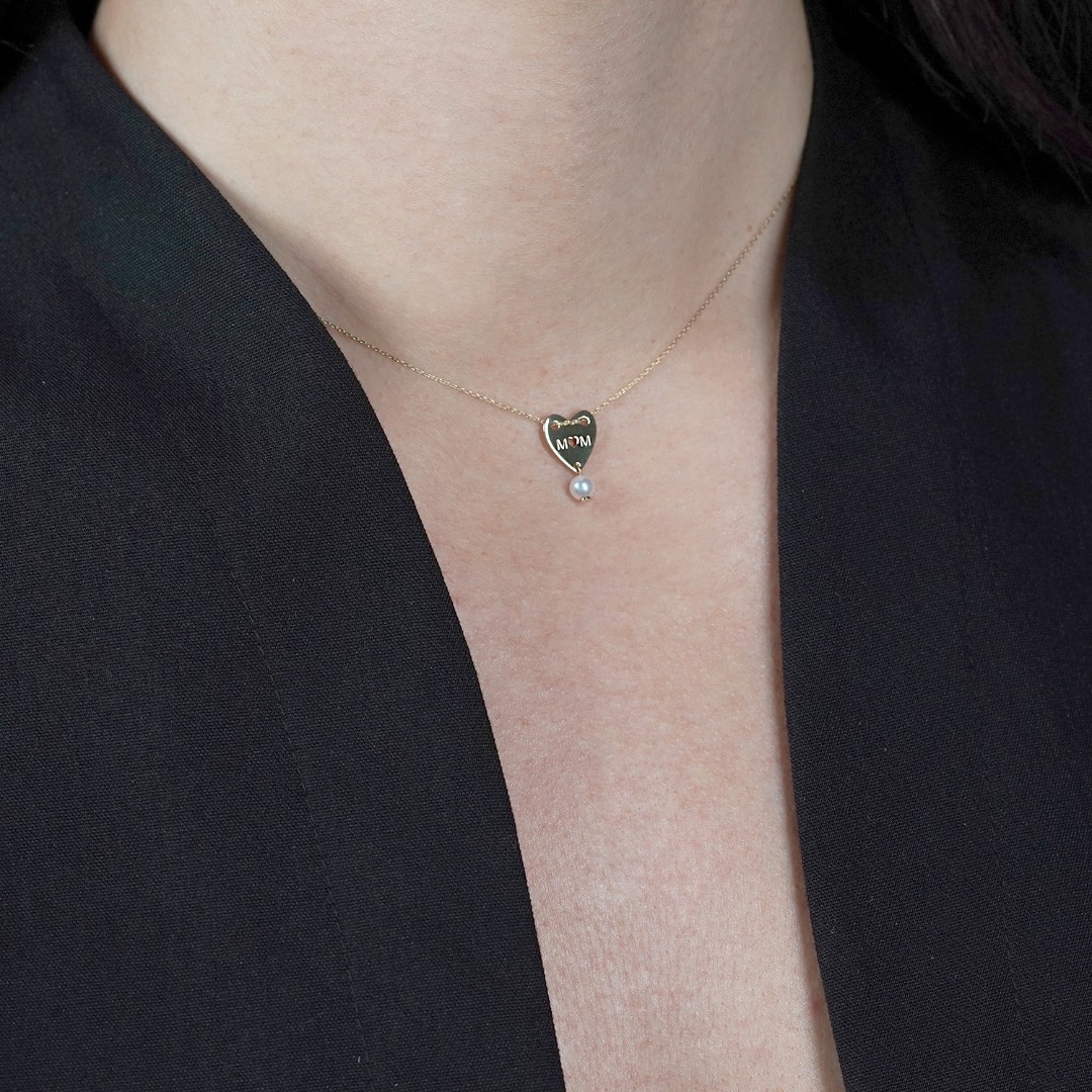 lanț din aur galben de 14K și pandantiv cu Perlă  2