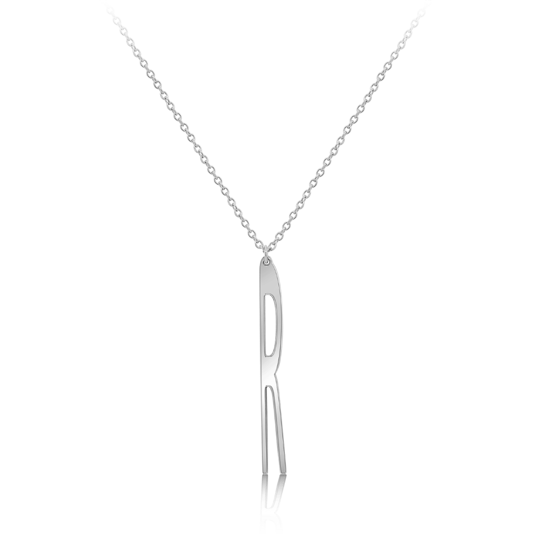 Lanț din aur alb de 14K cu pandantiv litera R