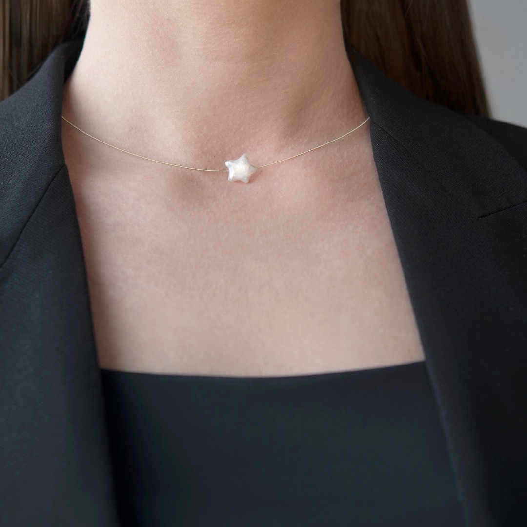 lanț din aur galben de 14K și pandantiv cu perlă  2