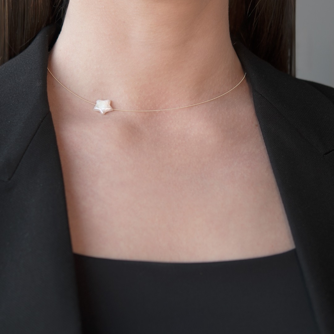 lanț din aur galben de 14K și pandantiv cu perlă  3