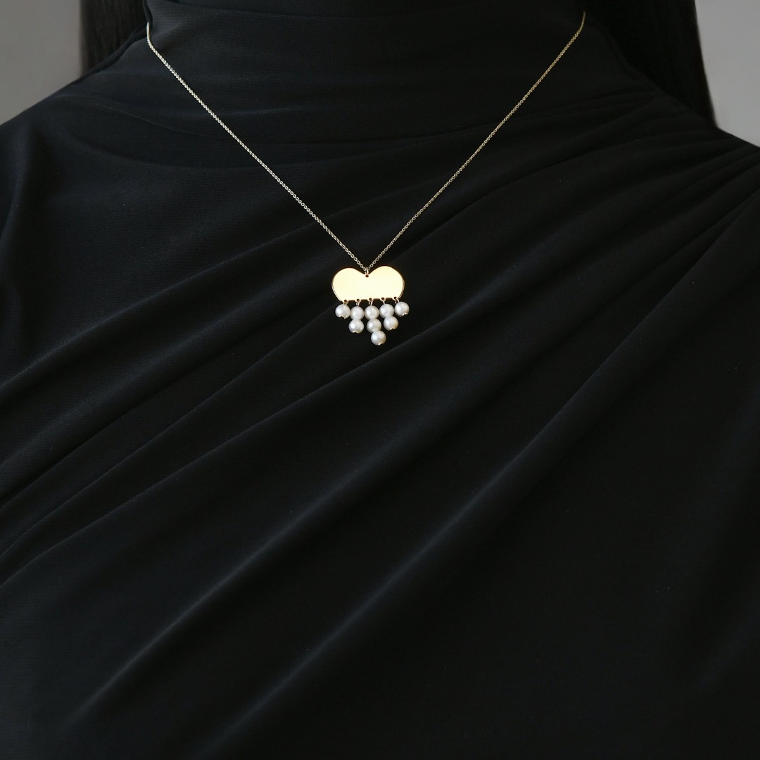 lanț din aur galben de 14K și pandantiv cu Perle  2