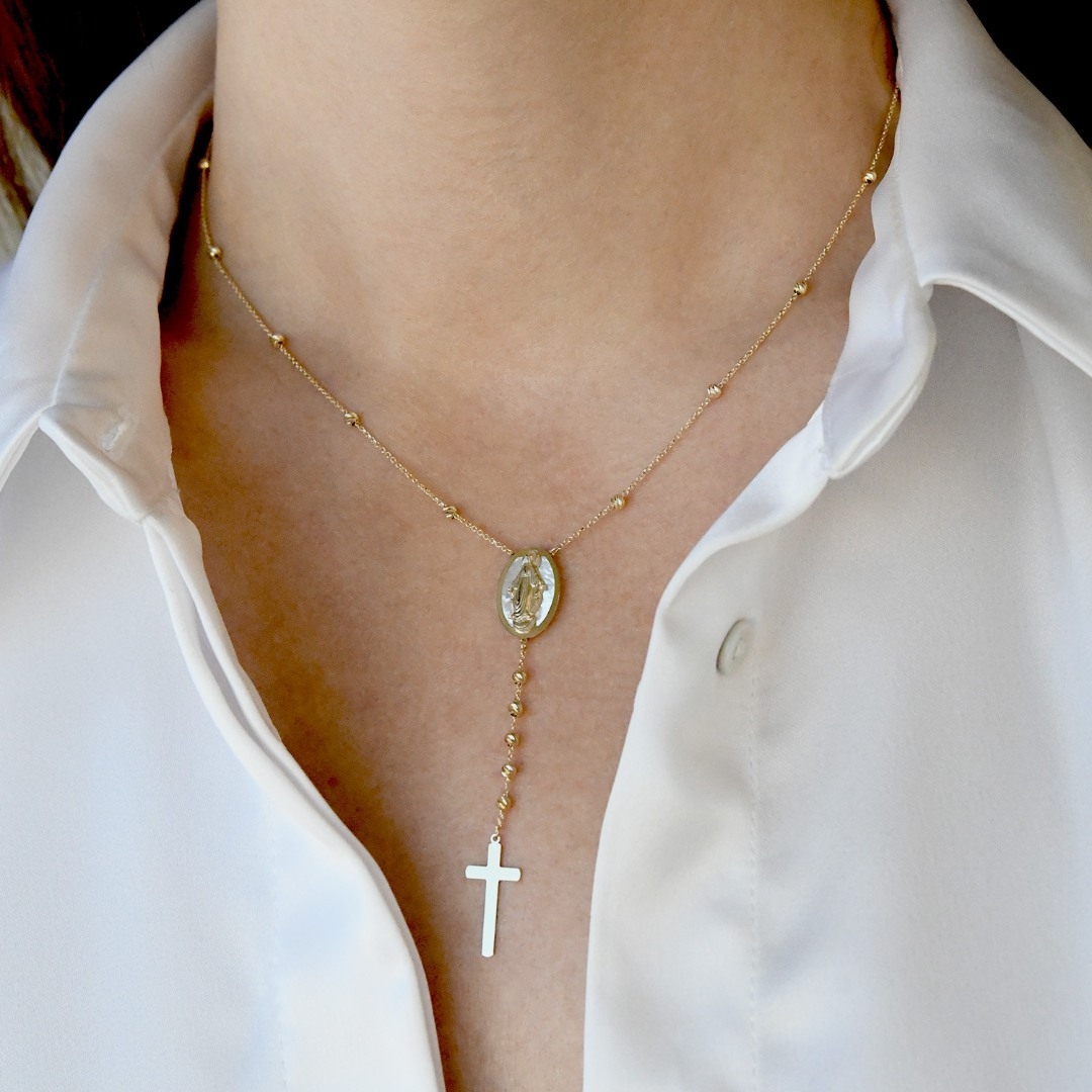 rozariu din aur galben de 14K cu Sidef  2