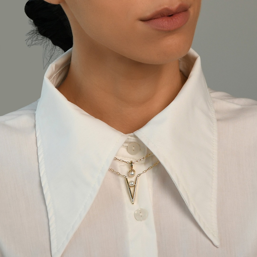 lanț din aur galben de 14K și pandantiv cu Perlă  2