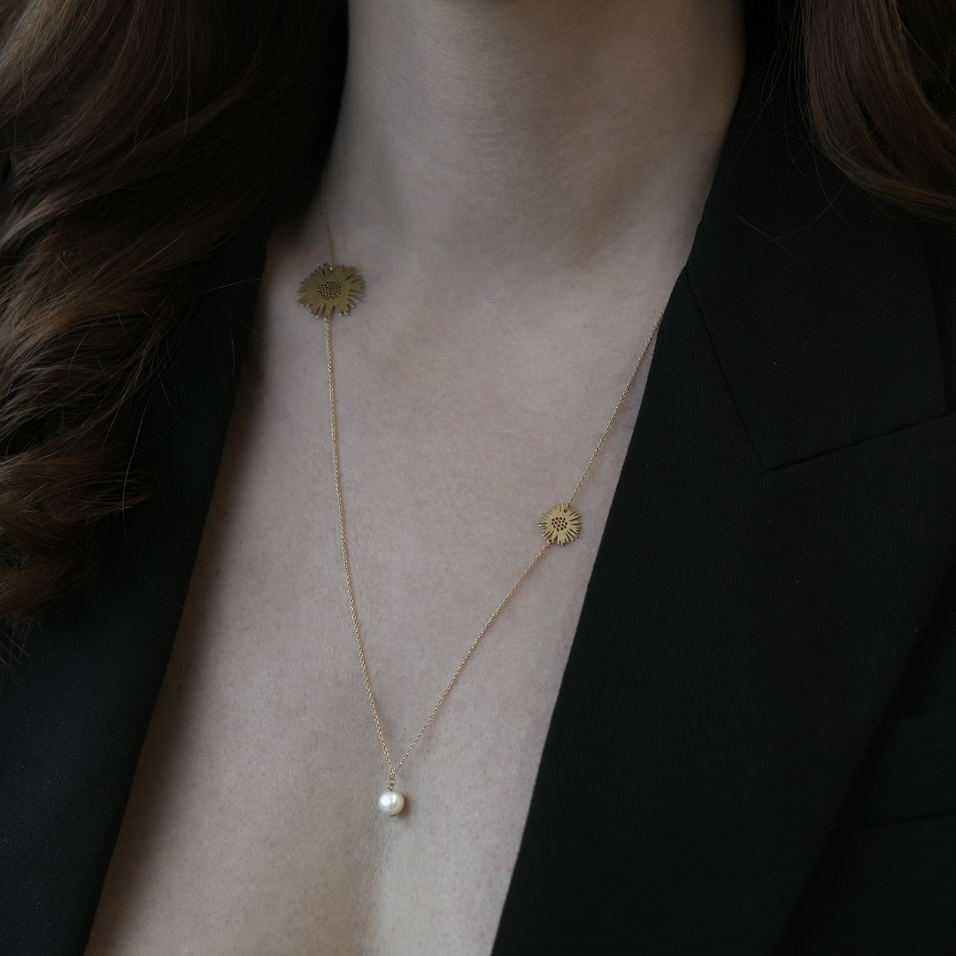 lanț din aur galben de 14K și pandantiv cu Perlă  3