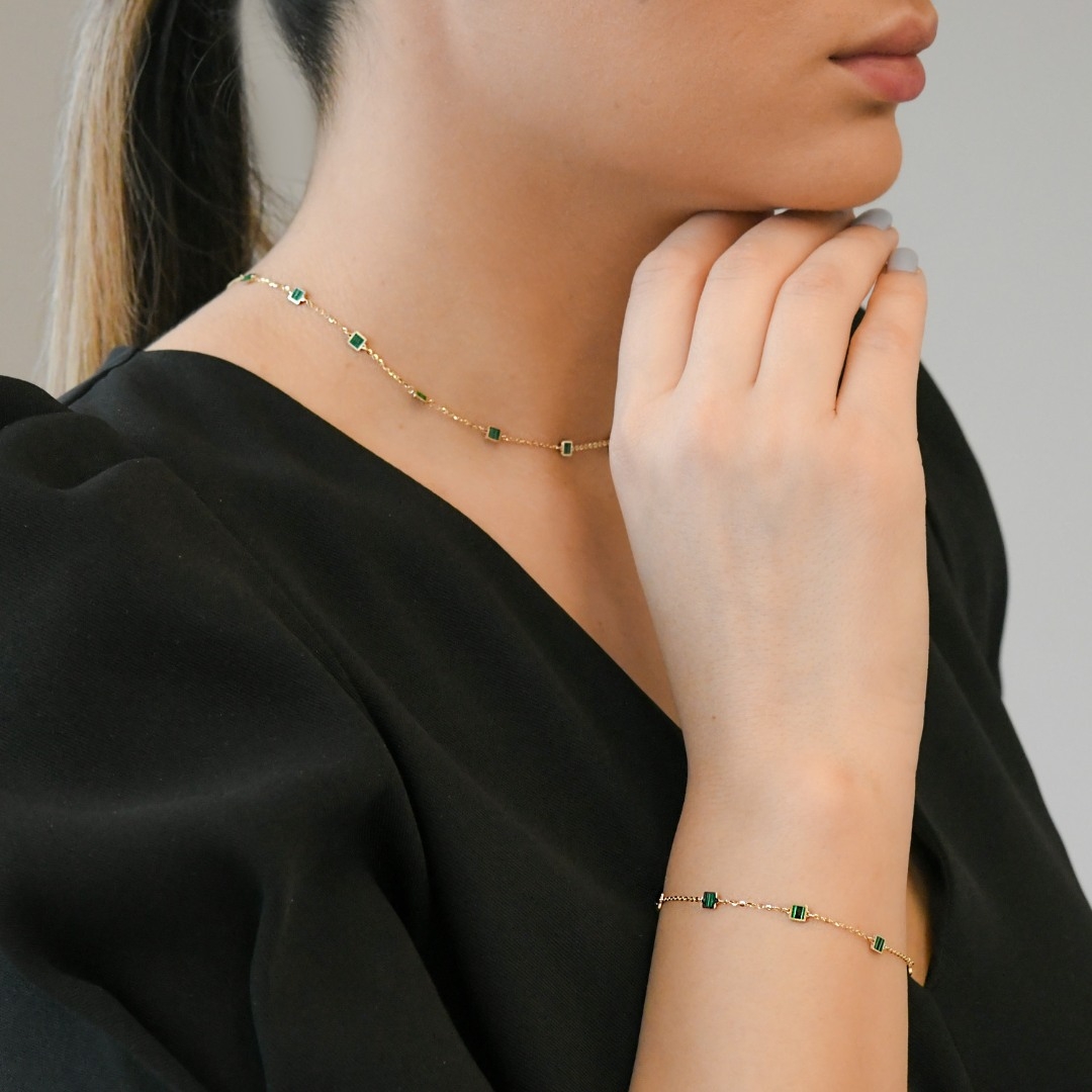 colier din aur galben de 14K cu Malachit  3