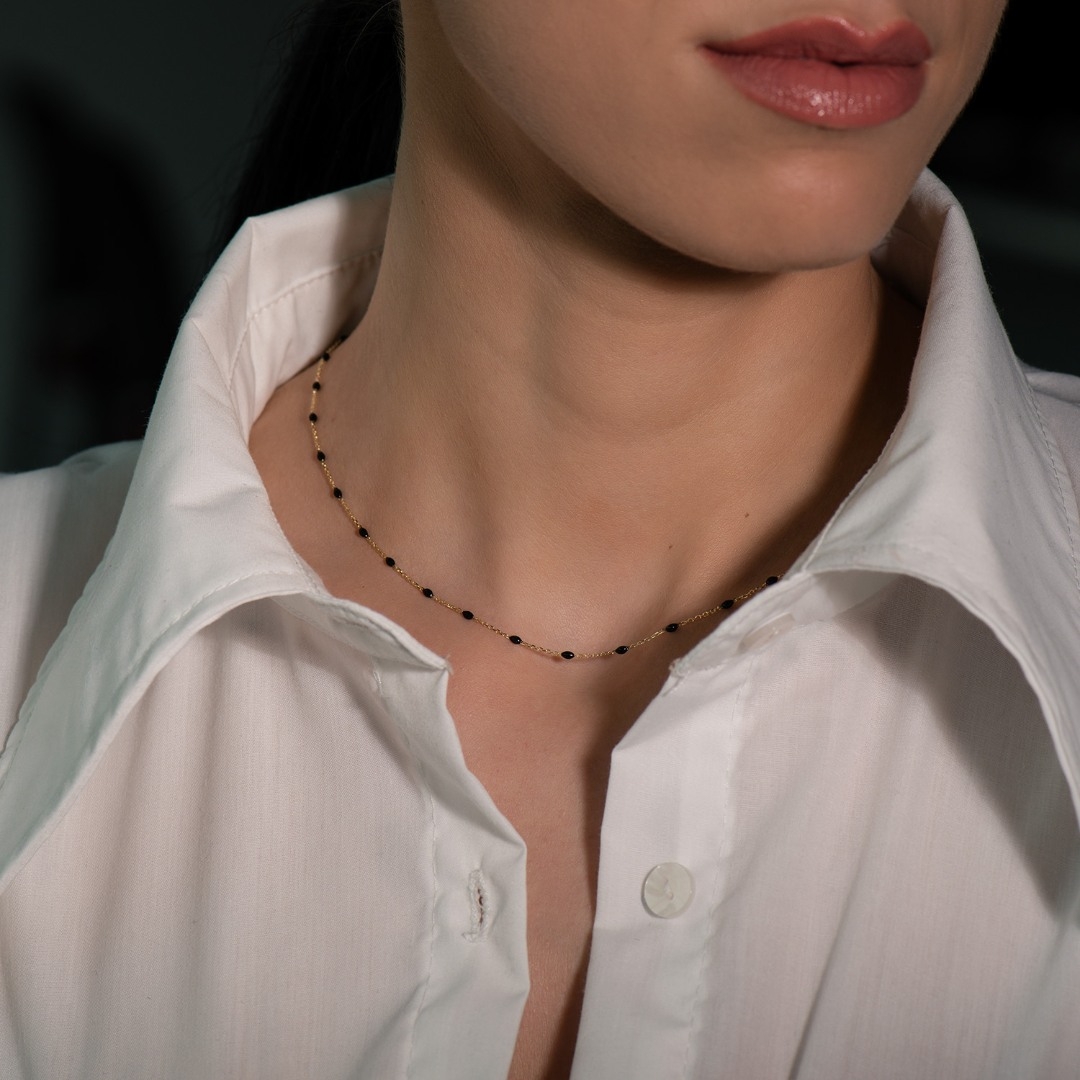 colier din aur galben de 14K cu Email negru  2