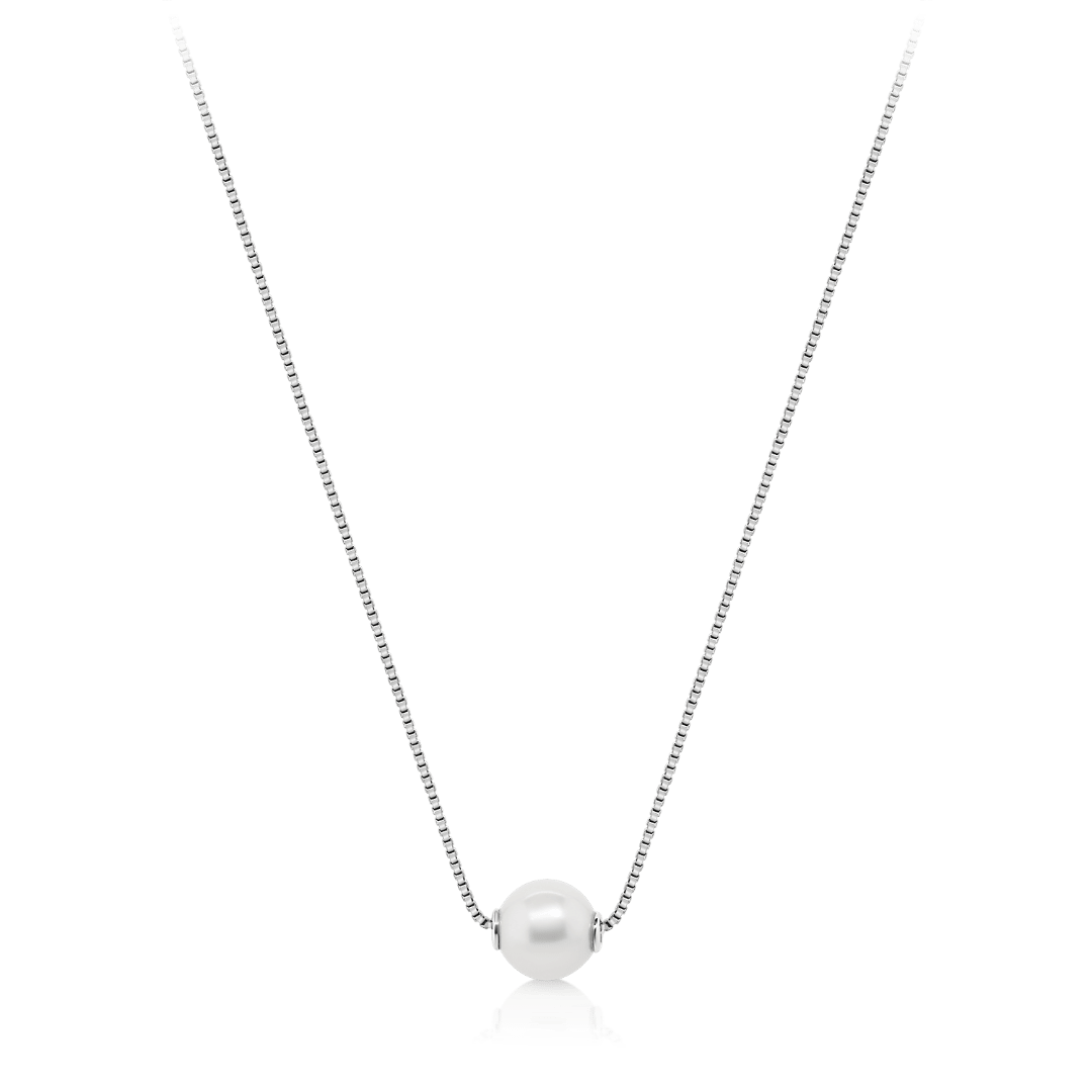 lanț din aur alb de 14K și pandantiv Perlă  