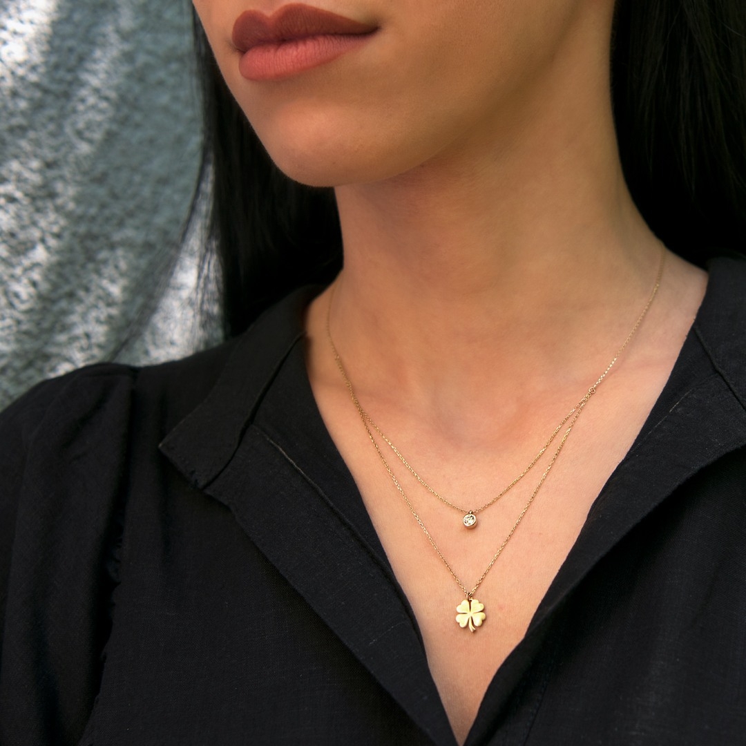 lanț dublu din aur galben de 14K cu pandantive  2