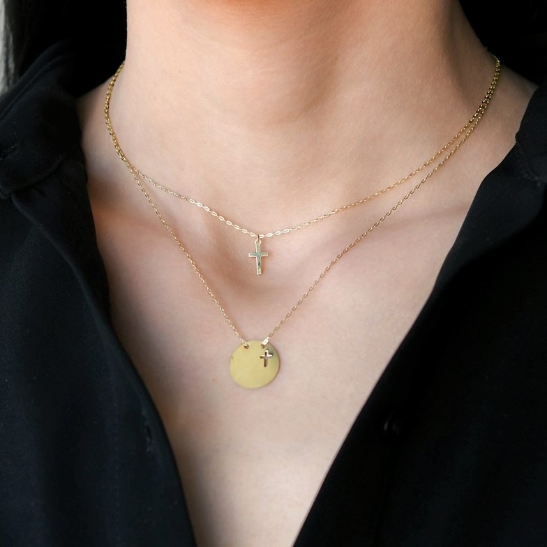 lanț dublu din aur galben de 14K cu pandantive  2