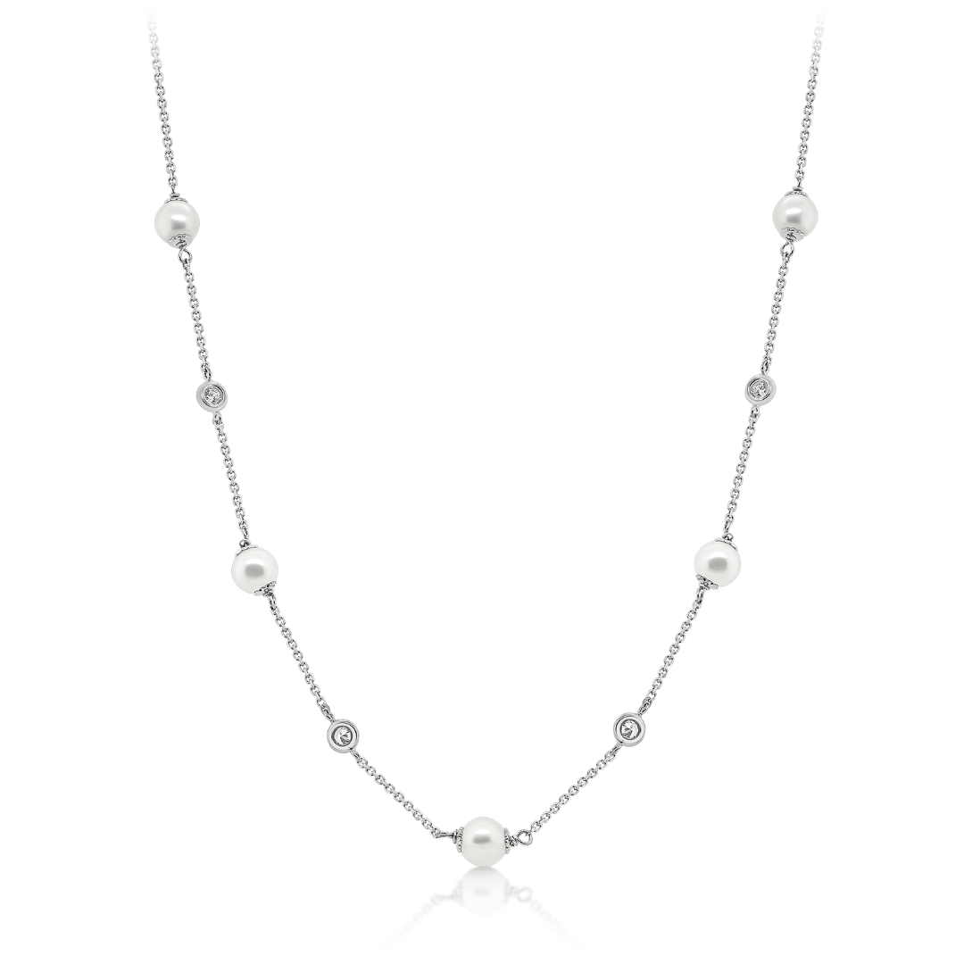 Colier din aur alb de 14K cu Perle