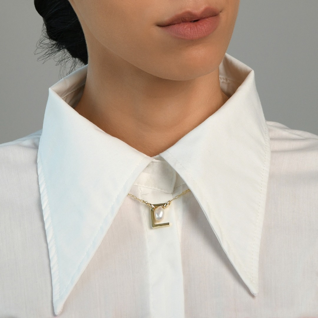 lanţ din aur galben de 14K și pandantiv cu Perlă  2