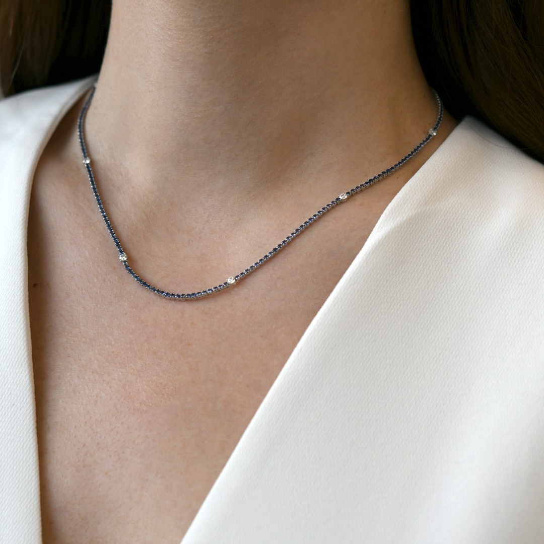 colier din aur alb de 18K cu Safire albastre și Diamante naturale  2