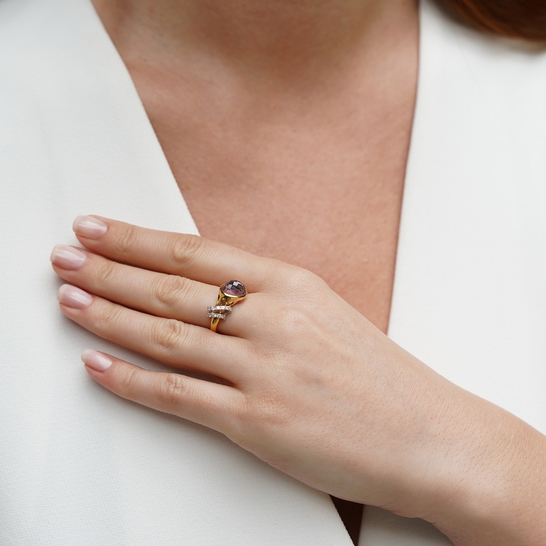 inel din aur galben de 18K cu Ametist și Diamante naturale  2