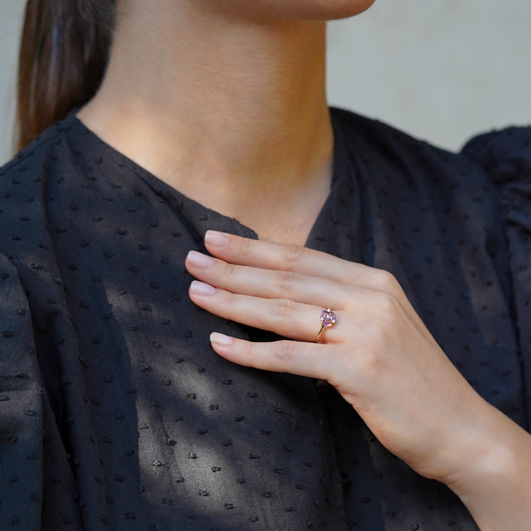 inel din aur galben de 18K cu Ametiste și Diamante naturale  2