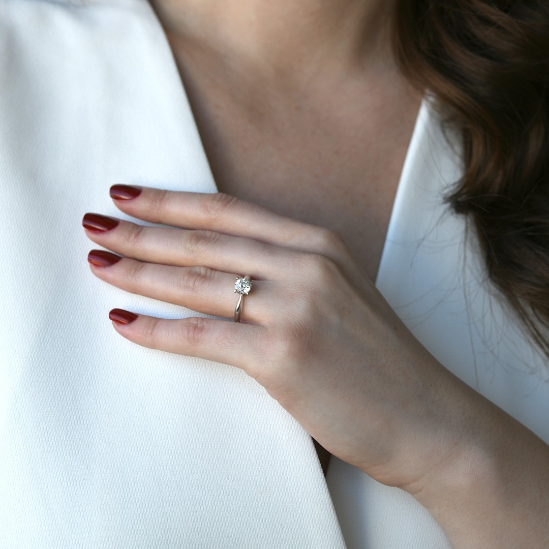 inel de logodnă din aur alb de 18K cu Diamant natural certificat GIA  2