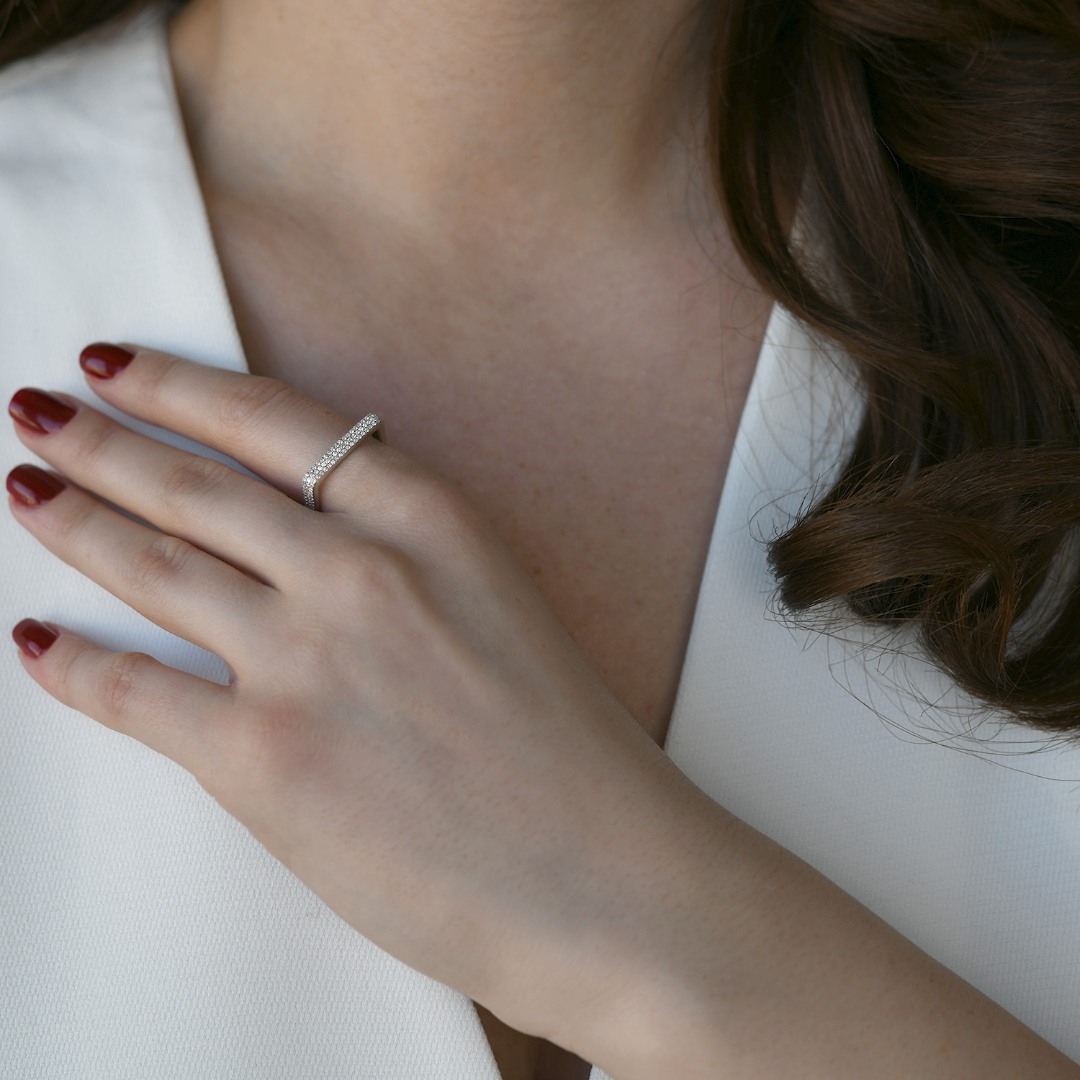 inel din aur alb de 18K cu Diamante naturale  2