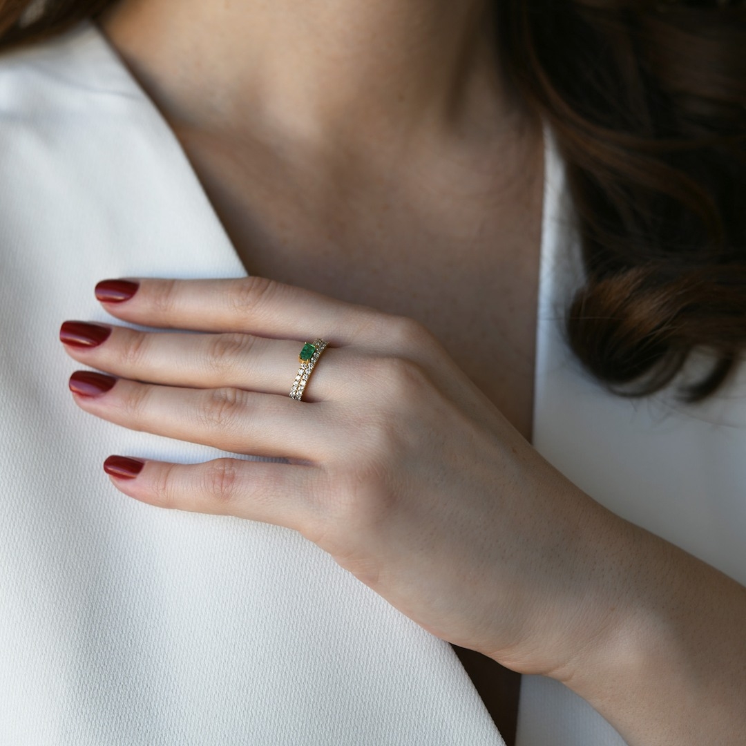 inel din aur galben de 18K cu Smarald și Diamante naturale  2