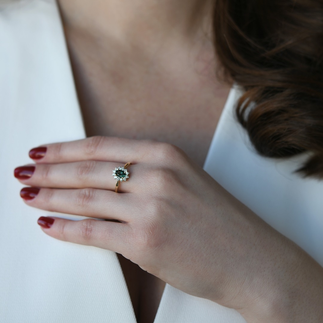 inel din aur galben de 18K cu Turmalin și Diamante naturale  2