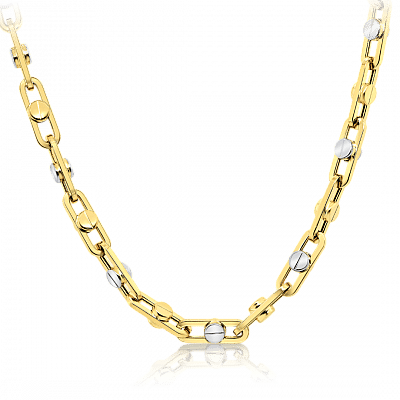 Lanț din aur galben de 14K cu elemente din aur alb