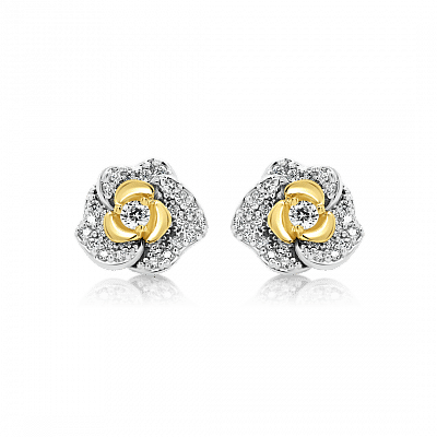 Cercei floare din aur alb de 14K