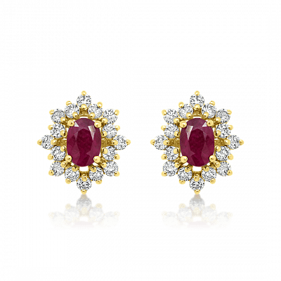 Cercei din aur galben de 18K cu Rubine și Diamante naturale
