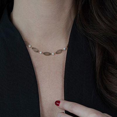 Colier din aur galben de 14K cu Perle albe