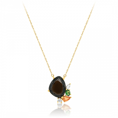 Lanț din aur de 18K și pandantiv cu Tsavorit, Quartz, Safir fancy și Diamante naturale