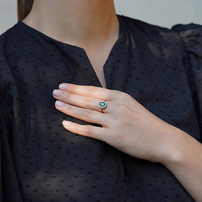 Inel din aur galben de 14K cu Agată verde