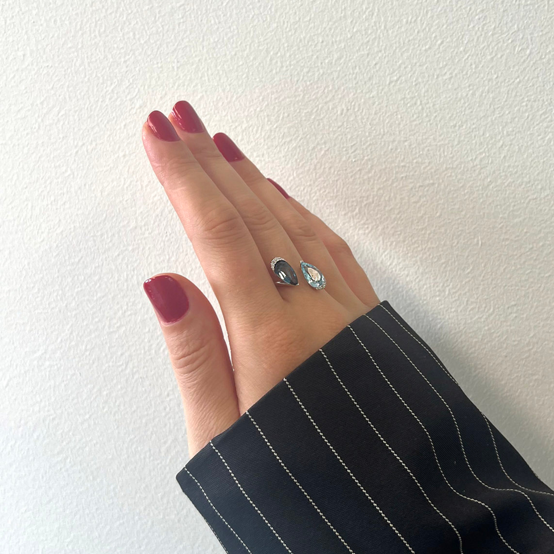 inel din aur alb de 18K cu Blue Topaz, London Blue Topaz si Diamante naturale  2