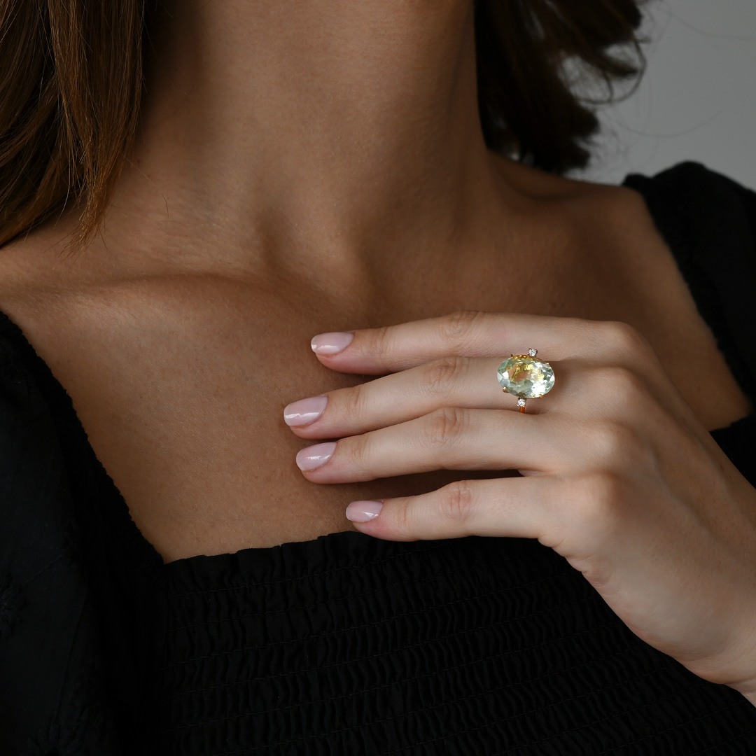 inel din aur galben de 18K cu Prasiolit si Diamante naturale  2