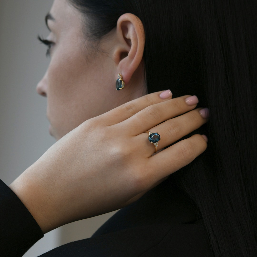 inel din aur galben de 18K, cu Topaz și Diamante naturale  2