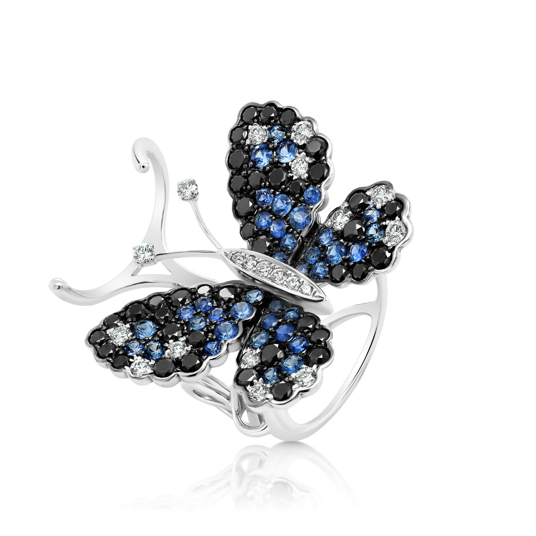 inel din aur alb de 18K cu Safire și Diamante naturale  1