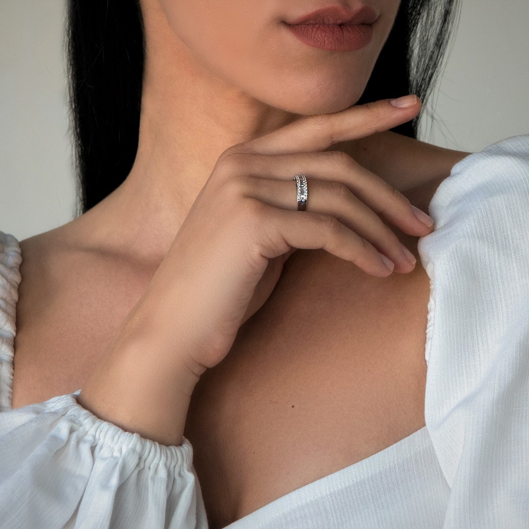 inel din aur alb de 18K cu Diamante naturale  2