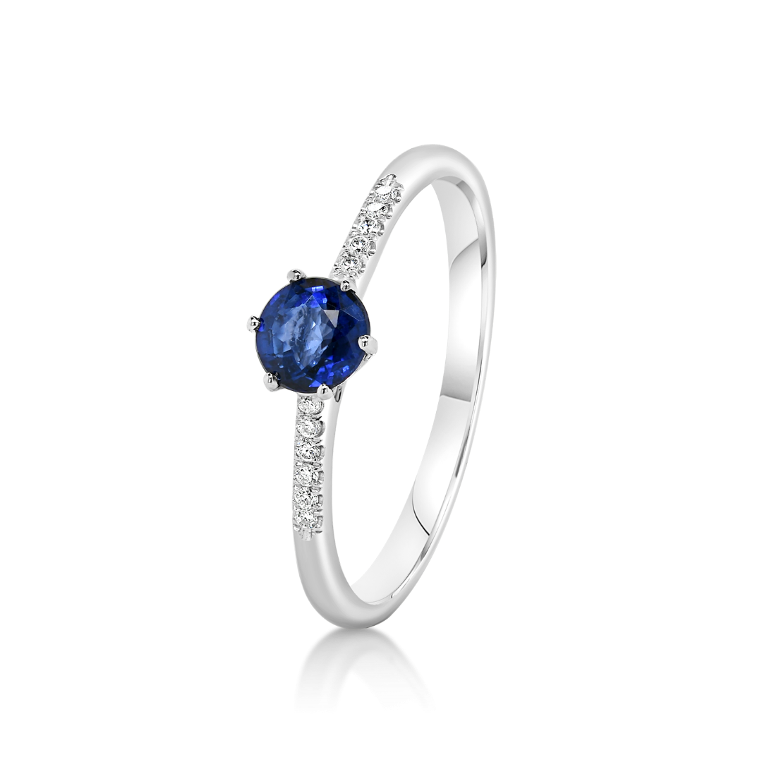 inel din aur alb de 18K, cu Diamante și Safir albastru  1