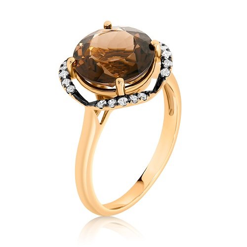 inel din aur roz de 18K cu Diamante naturale și Smoky Quartz  