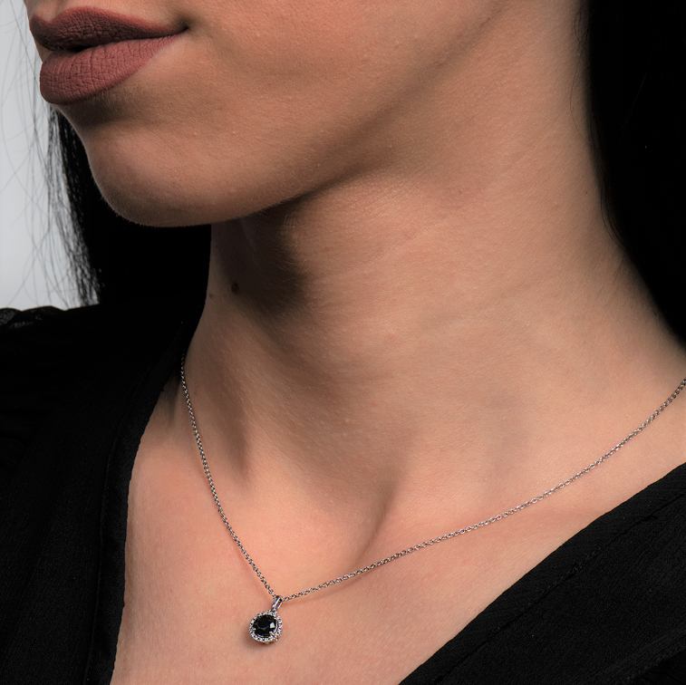 pandantiv din aur alb de 18K cu Safir albastru și Diamante naturale  2