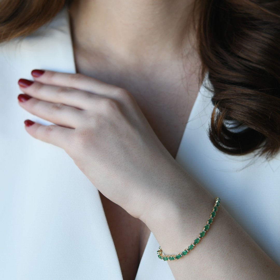 brățară din aur alb de 18K cu Smaralde și Diamante naturale  3