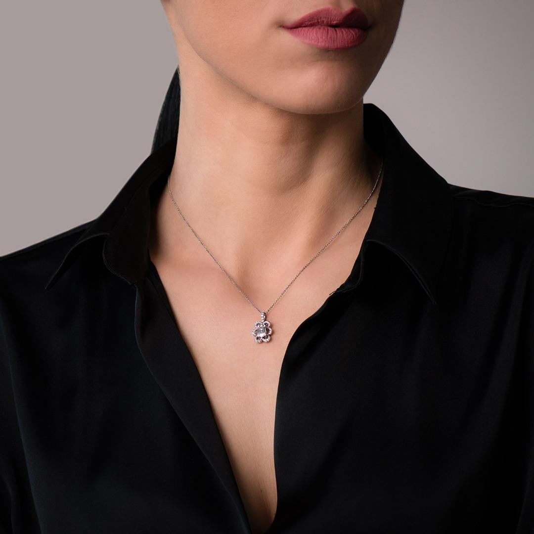 lanț din aur alb de 18K și pandantiv cu Diamante naturale  2
