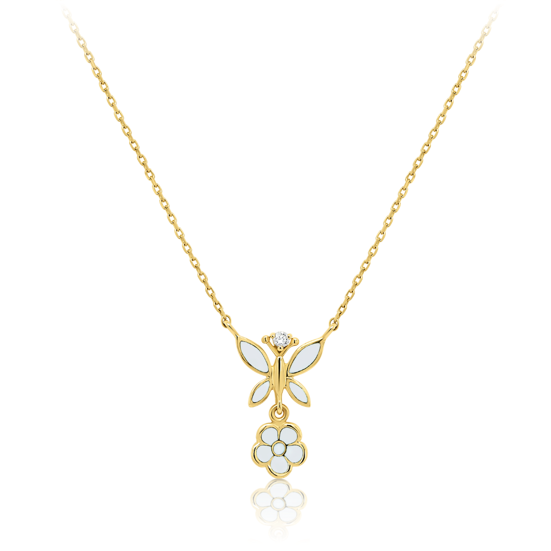 lanț din aur galben de 14K și pandantiv cu Diamant natural  