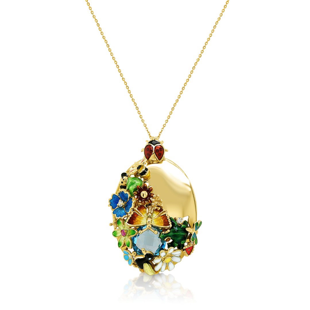 lanţ din aur galben de 14K încrustat cu Diamante, Rubine și Topaz  