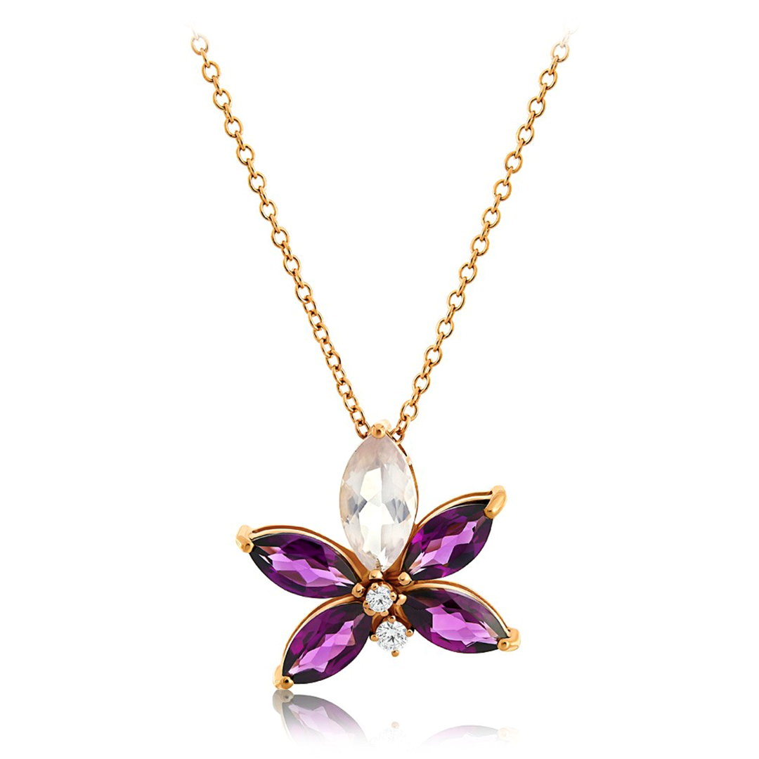 colier din aur roz de 18K cu Pink Quartz, Rodocrozit și Diamante naturale  