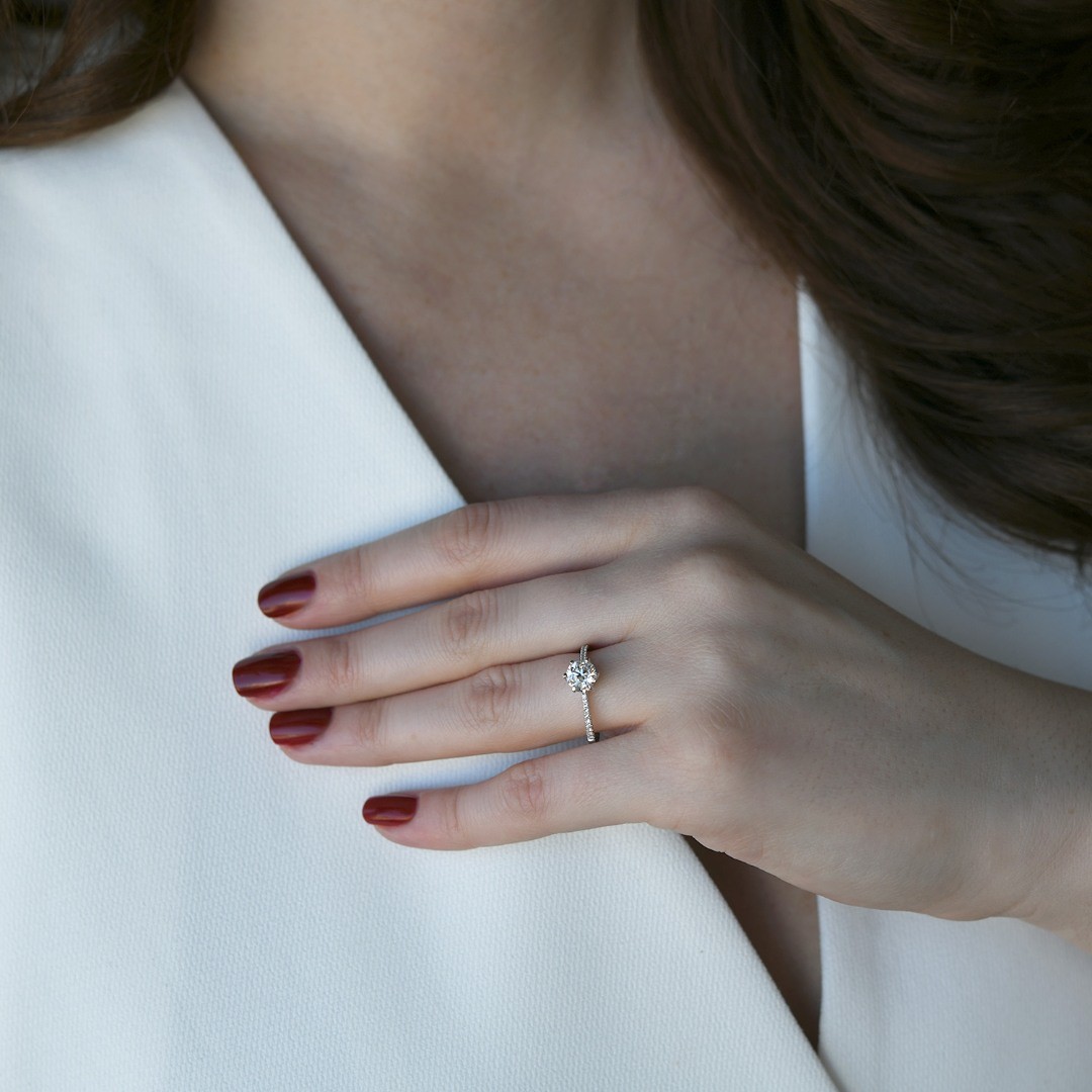 inel de logodnă din aur alb de 18K cu Diamant natural certificat GIA  2