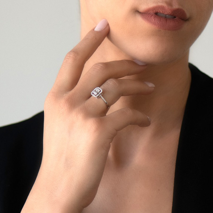 inel din aur alb de 18K cu Diamante naturale  2
