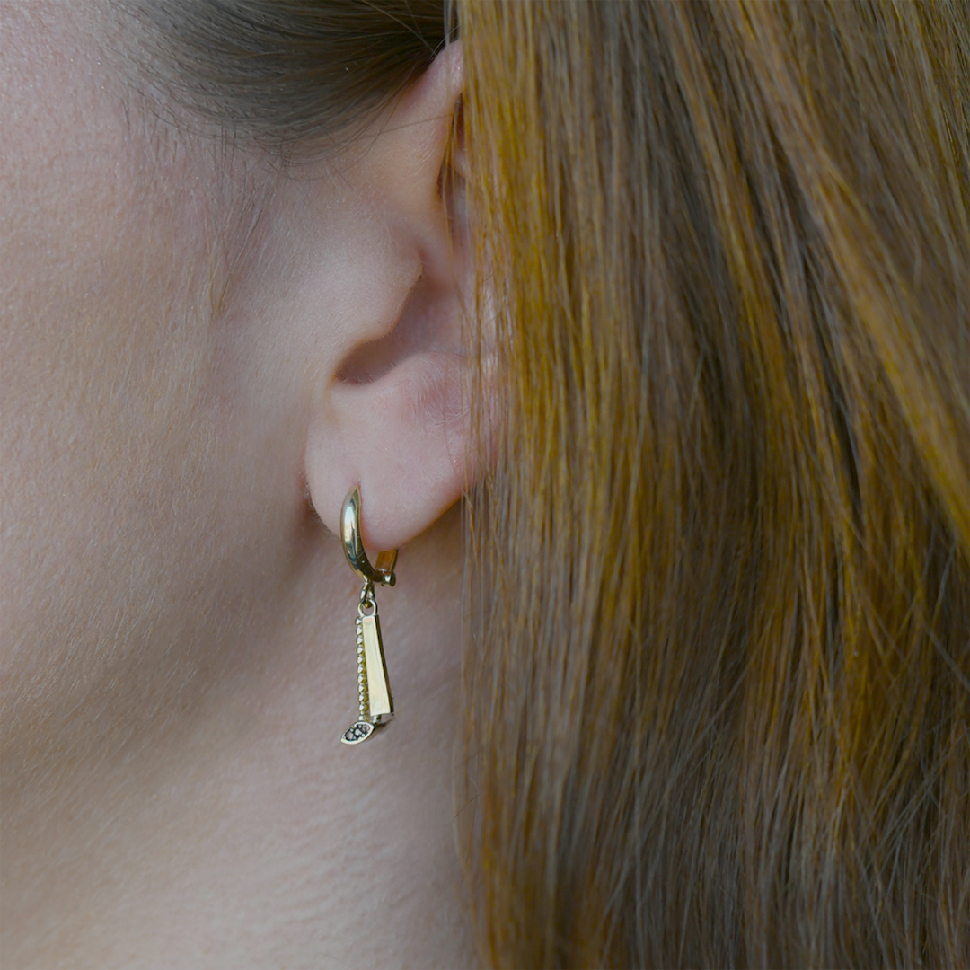 cercei din aur galben de 14K, cu Rodiu negru și pietre Cubic Zirconia  2