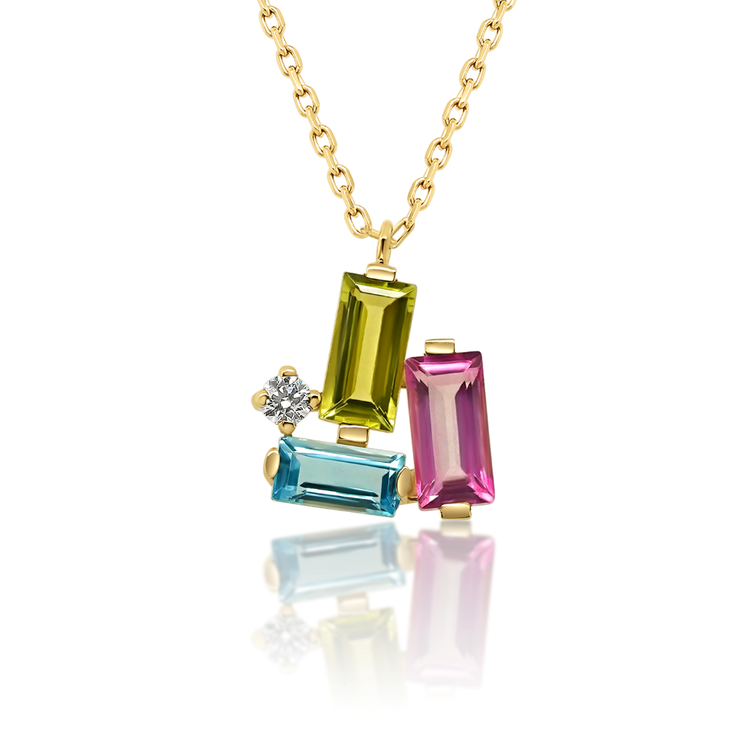 lanț din aur galben de 14K cu Topaze, Peridot și Diamante naturale  2