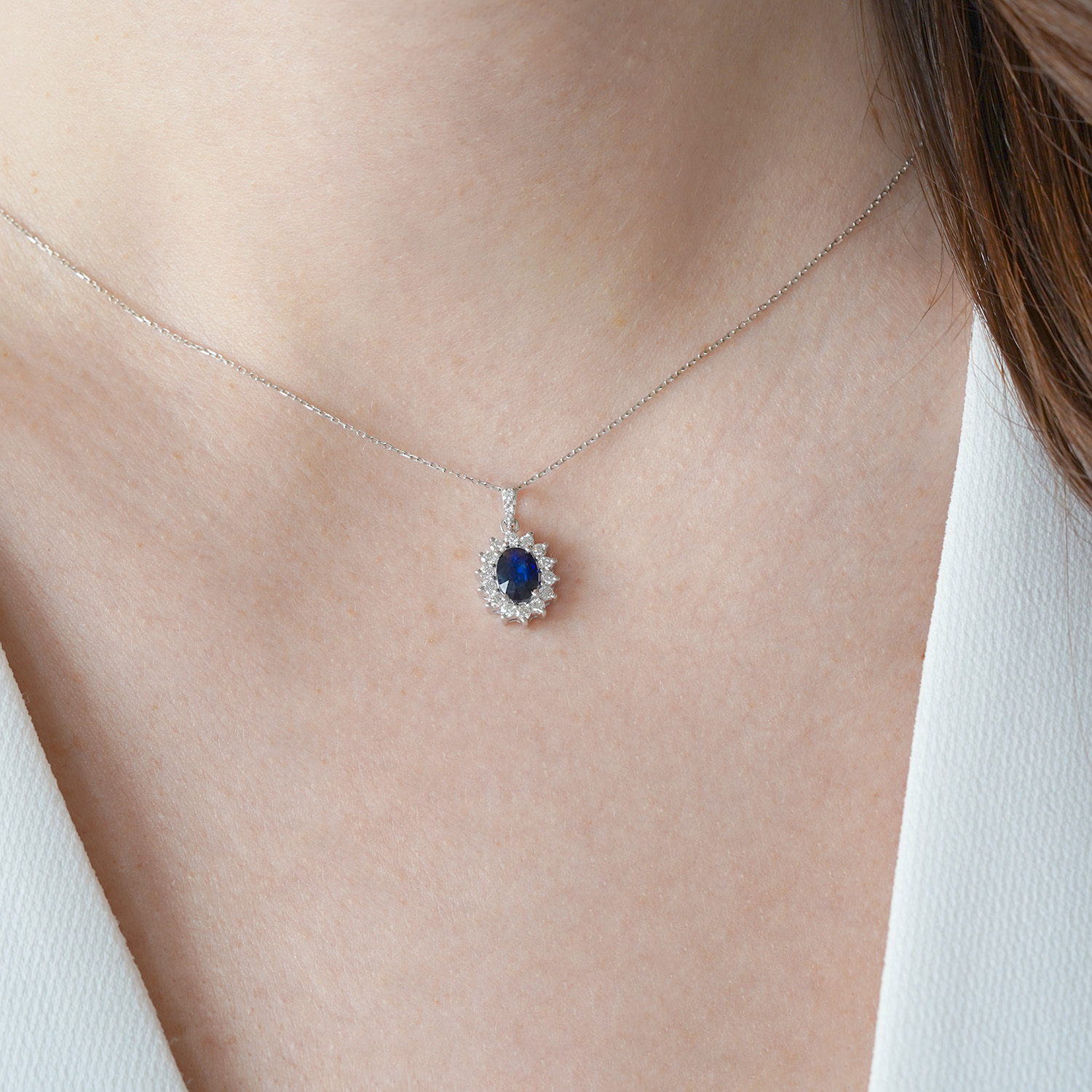 pandantiv din aur alb de 18K cu Safir și Diamante naturale  2