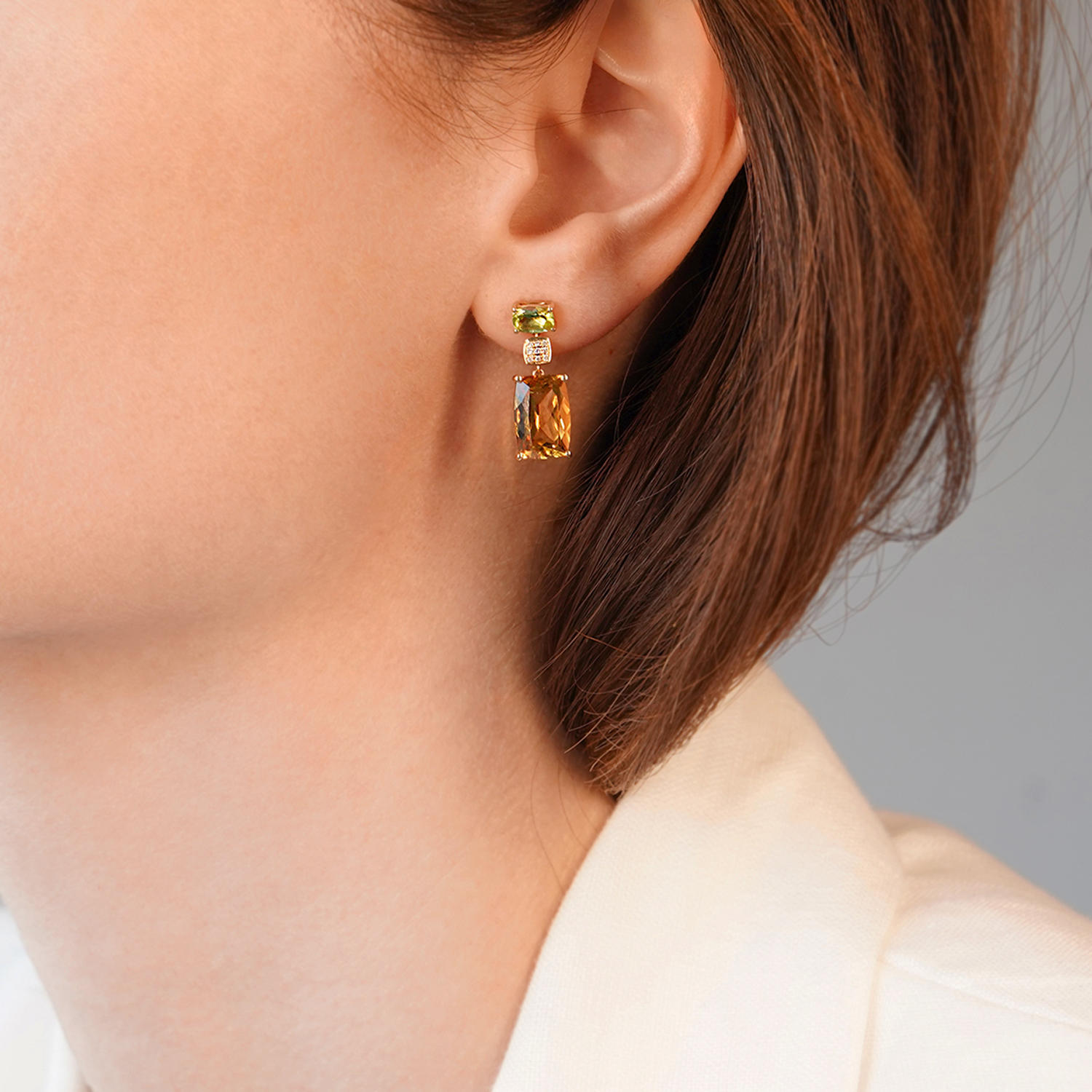 cercei din aur de 14K cu Peridot, Citrine și Diamante naturale  2