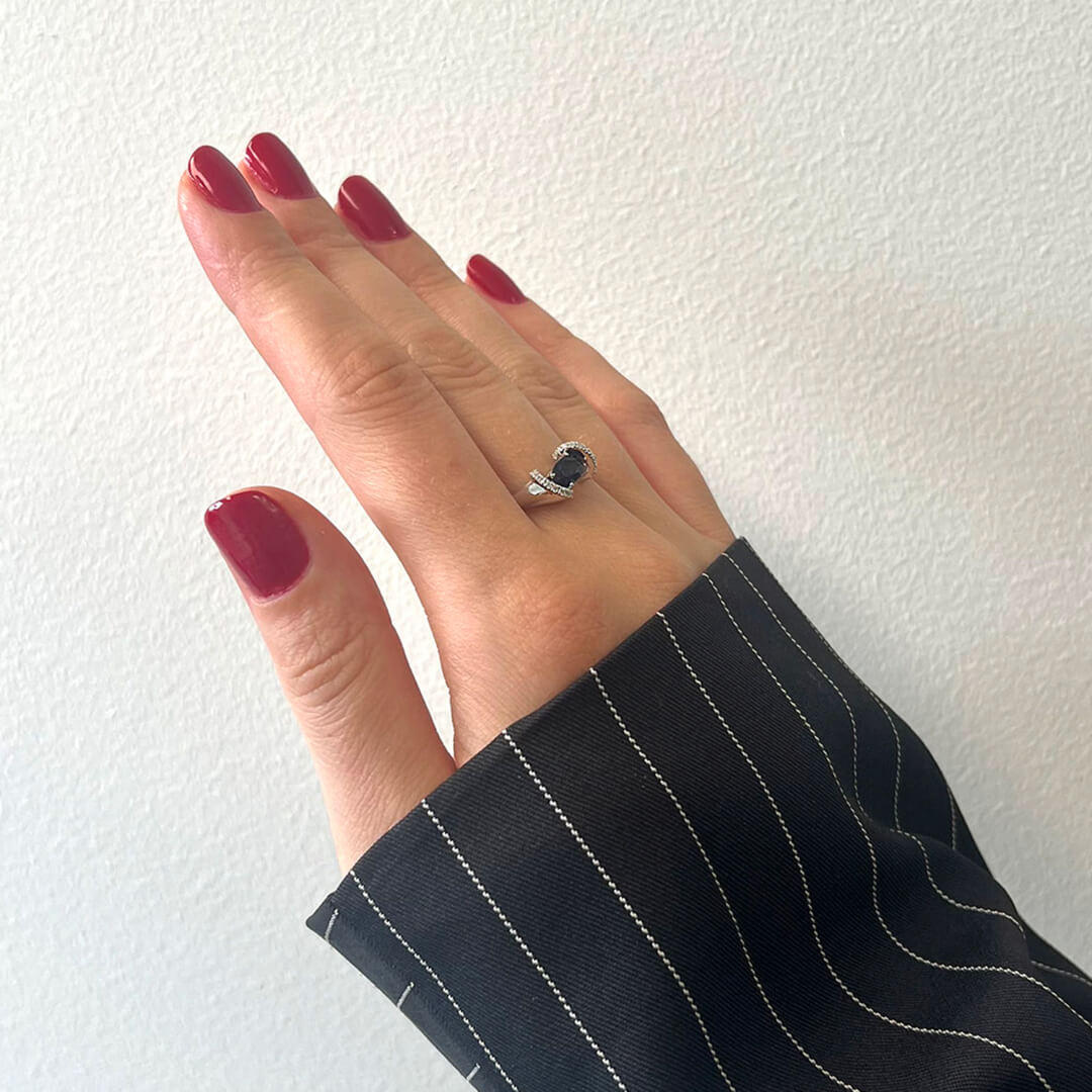 inel din aur alb de 18K cu Safir albastru si Diamante Naturale  2